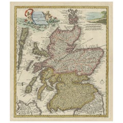 Antique Map of Scotland Incl the Orkney Islands, ca.1718