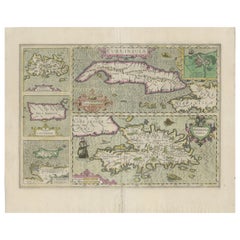 Antique Map of Cuba, Haïti, Jamaica, Puerto Rico and St Margareta, Havanna, 1630