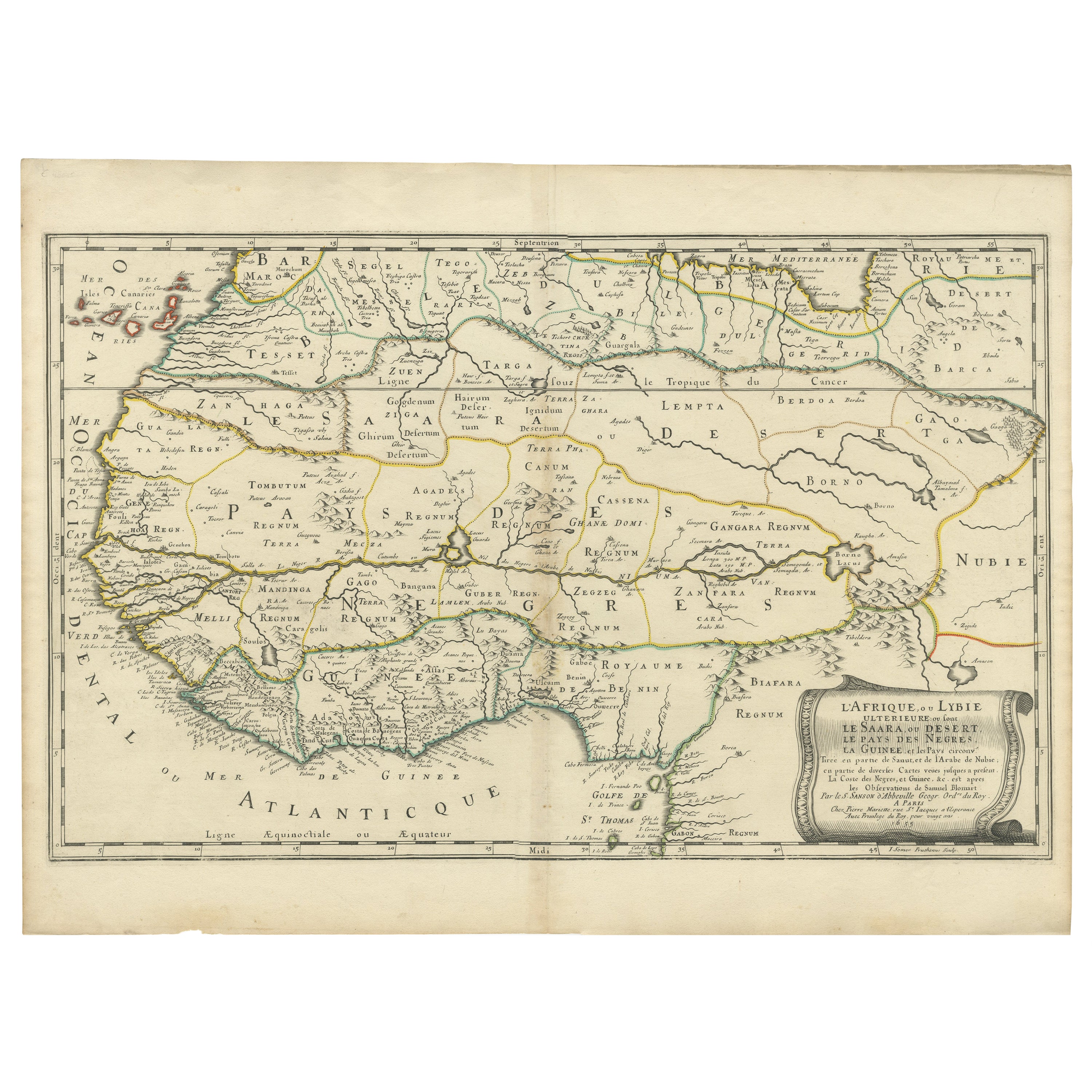 Attractive Antique Map of Western Africa with Lots of Details on the Coast, 1655 For Sale