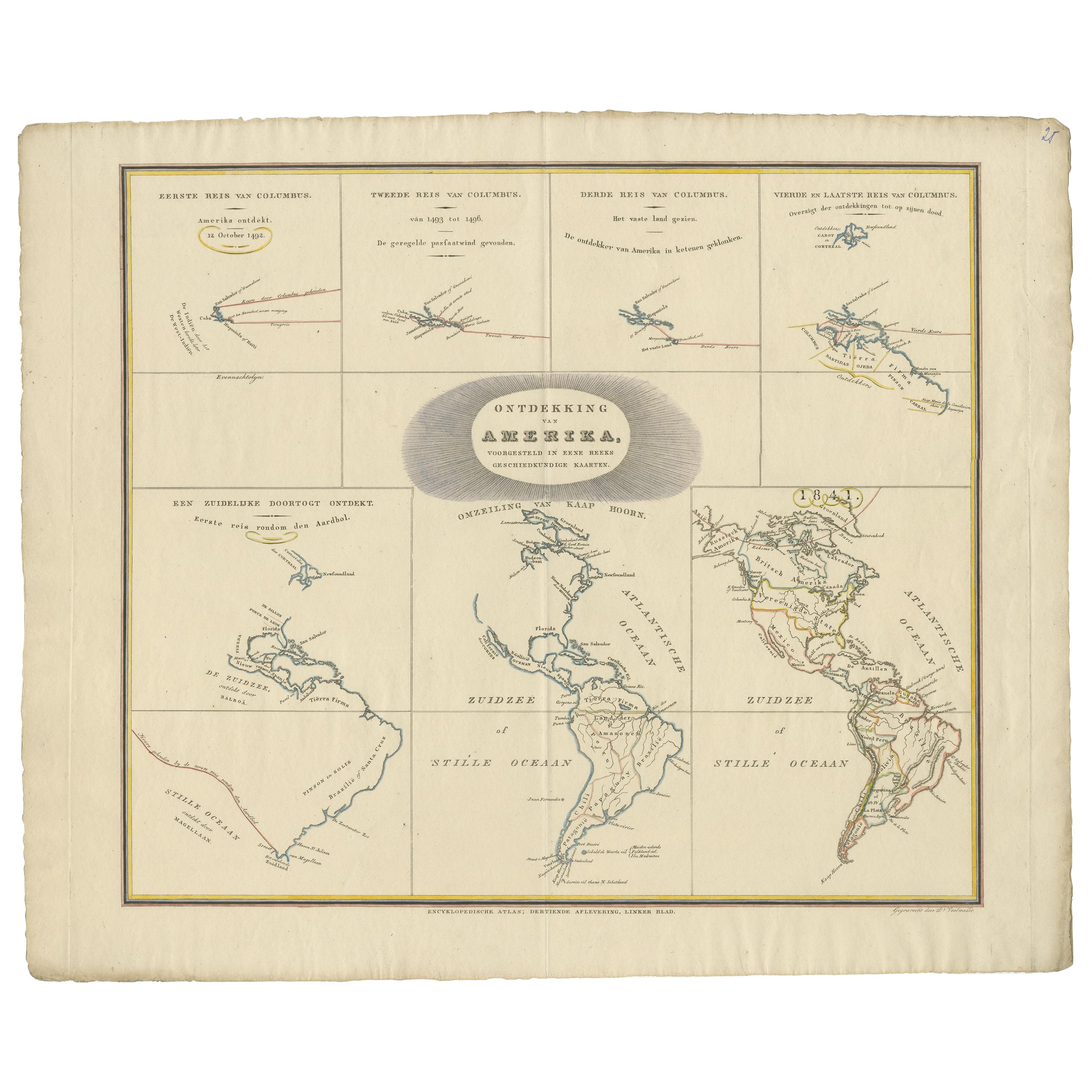 Interesting Antique Map of the Development of the Mapping of the America's, 1841 For Sale