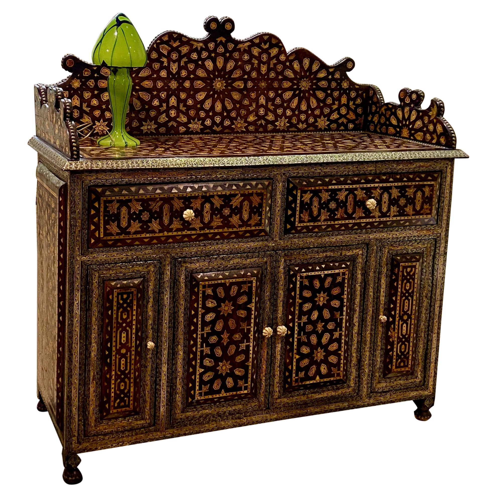 Rare and Exquisite Antique Syrian Credenza Cabinet Sideboard For Sale