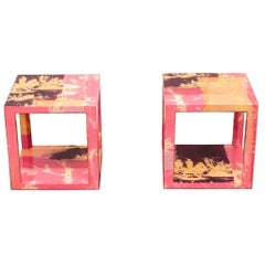 "Pink Albert Cube Confidence” Side Table Pair From Andrea Cross Design