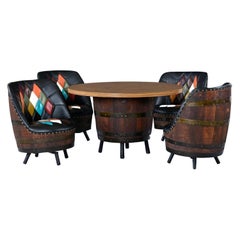 Brothers Furniture Harlequin Whiskey Barrel Gaming Table and Swivel Chairs Set