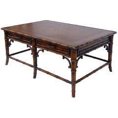 Theodore Alexander Chinese Chippendale Style Faux Bamboo / Leather Coffee Table