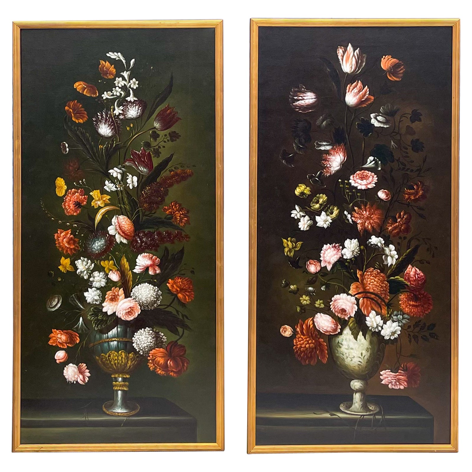 Chelsea House Italian Floral Still Life Oil On Canvas With Gold Leaf Frames, S/2