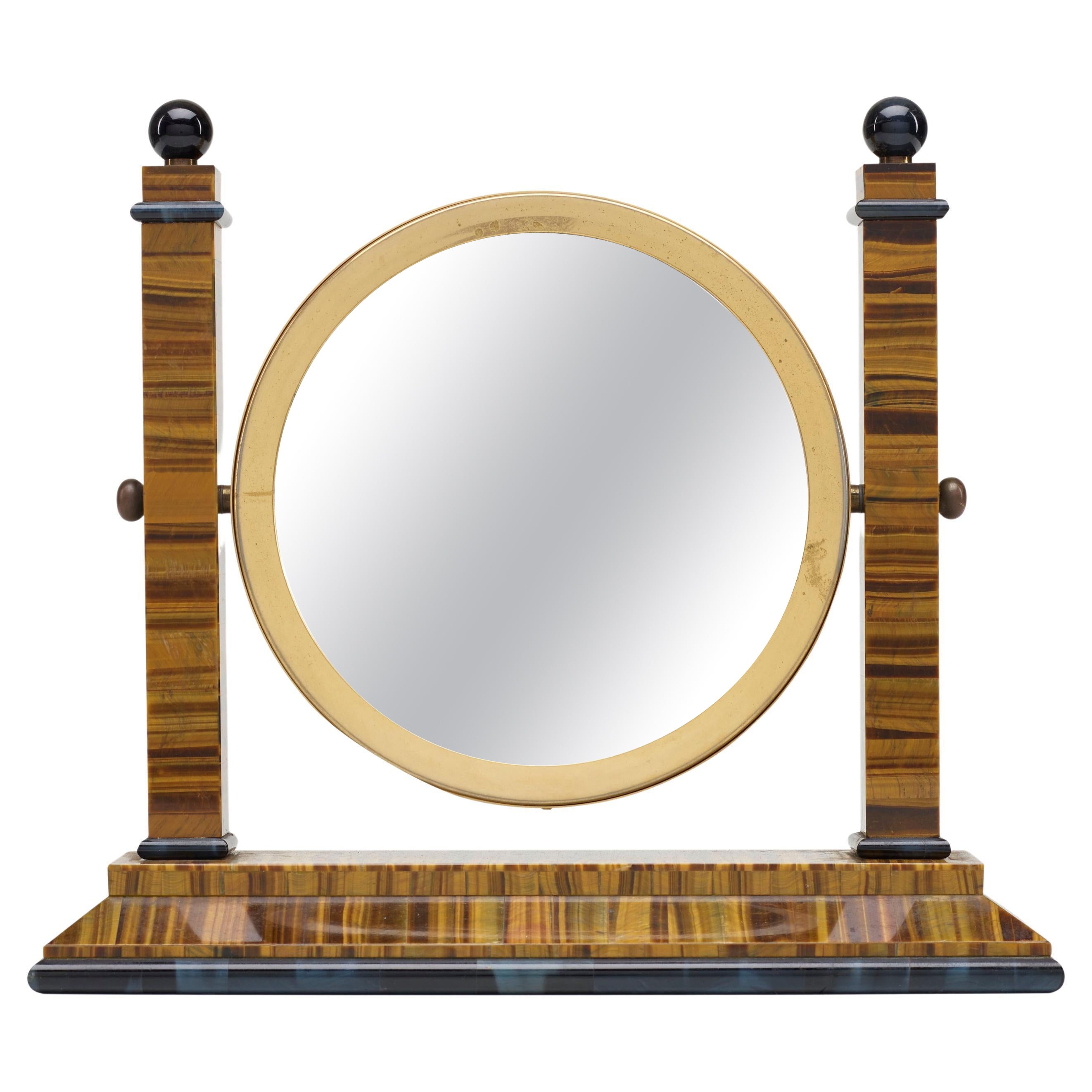 Rare Tiger Eye and Gilt Brass Table Mirror by Christian Dior