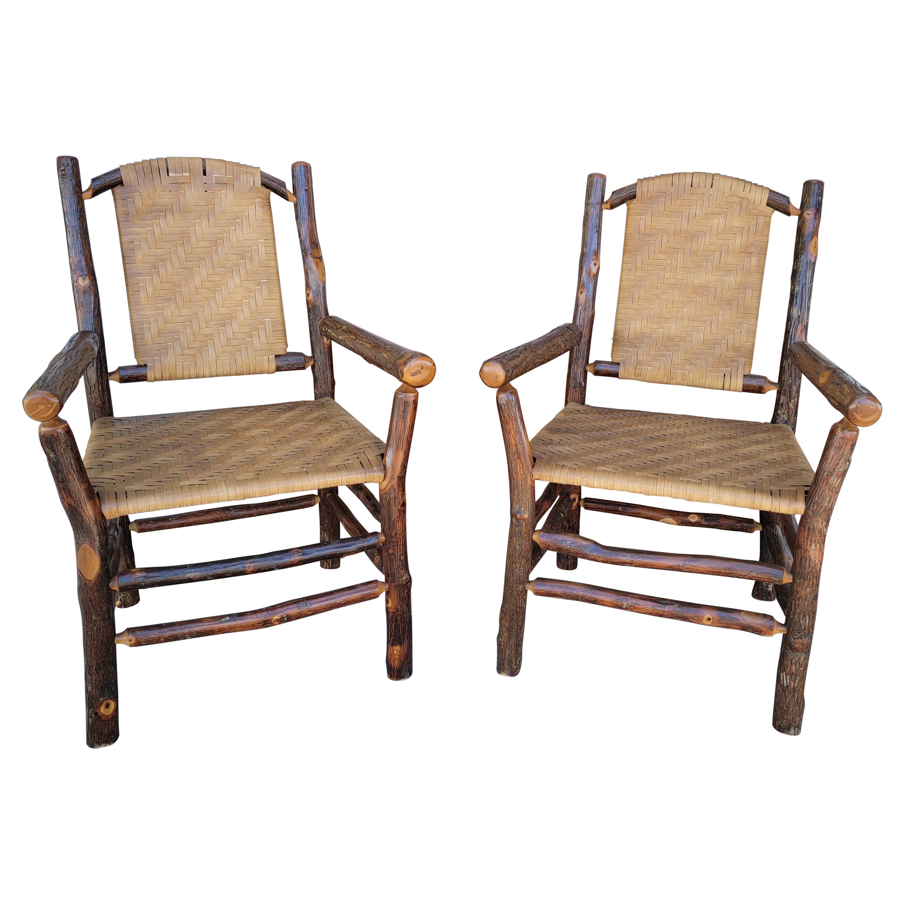 Pair of Old Hickory/Rush Arm Chairs