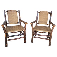 Used Pair of Old Hickory/Rush Arm Chairs