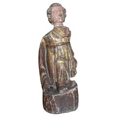 18th Century Spanish Hand Carved Painted Wooden Figure Sculpture of Man w/ Cape