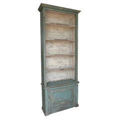 1950s Spanish 5-Shelf and 1-Door Painted Industrial Wooden Bookcase