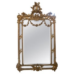 1850s French Gold Giltwood Wall Mirror with Acanthus Leaf Scrolls Decoration