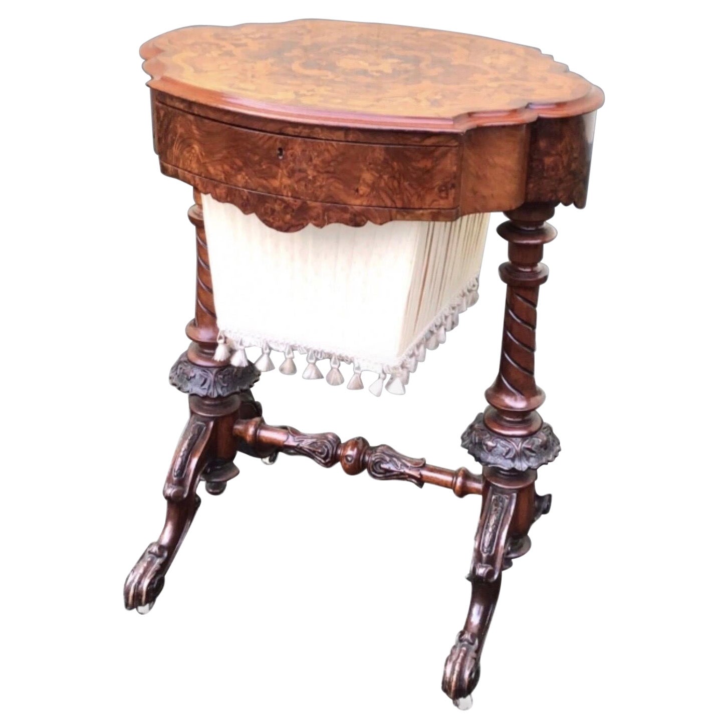 Antique Burr Walnut Oval Sewing Work Lamp Table