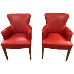 Luscious Pair of Pumpkin Leather Nancy Corzine Club Chairs