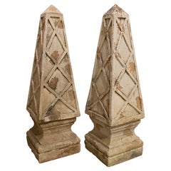 1990s French Natural Terracotta Classical Garden Obelisks