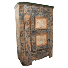 Antique 18th Century Austrian Handmade & Painted 4-Shelf Wooden Wardrobe