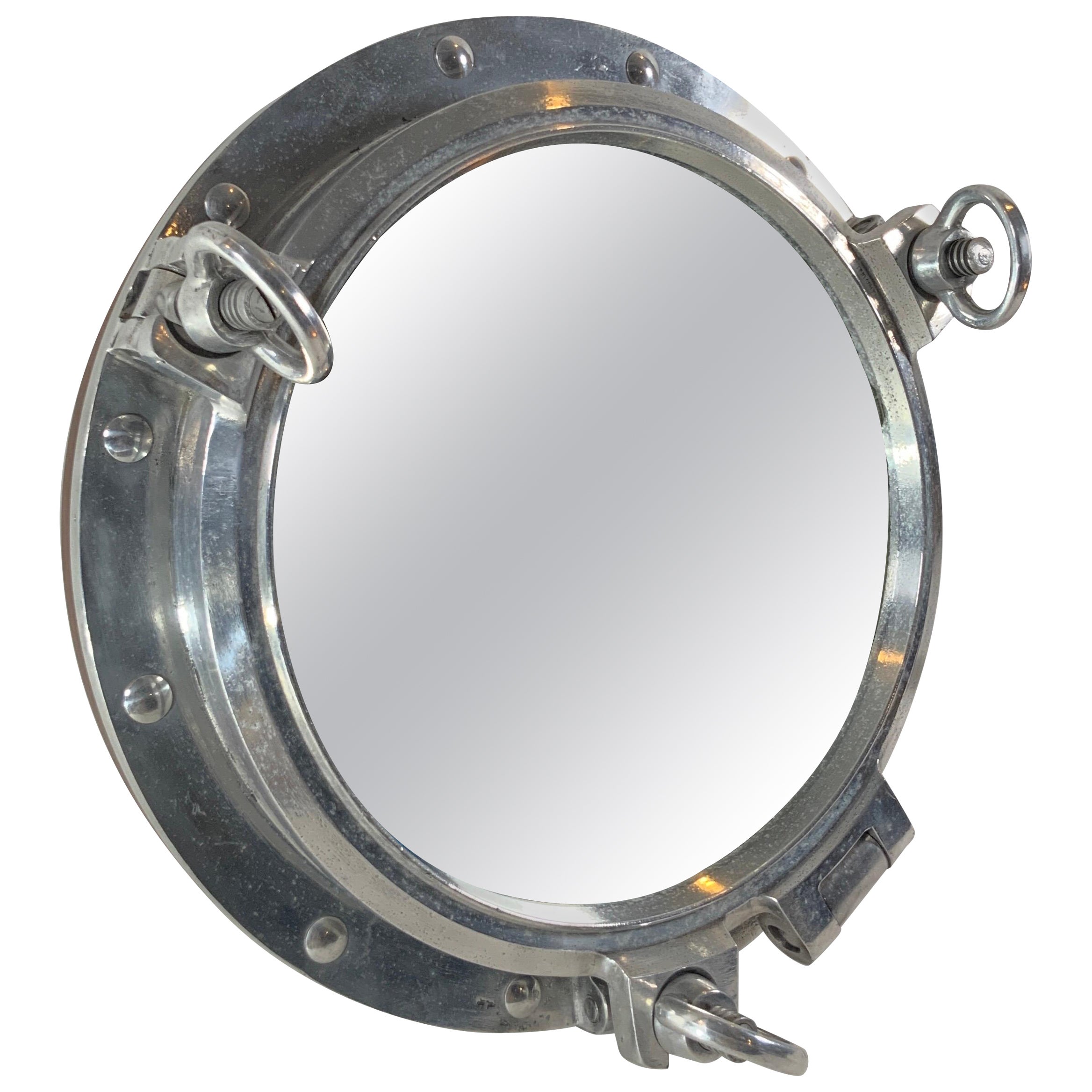 23 Inch Aluminum Ship’s Porthole Mirror For Sale