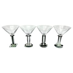 George Ponzini Postmodern Deco Revival Martini Glasses, Set of Four