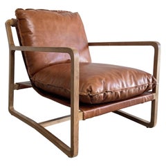 Custom Leather and Teak Wood Lounge Chair