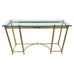 Labarge Brass and Beveled Glass Hoof Feet Console Sofa Table