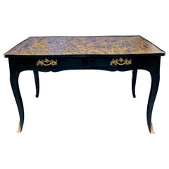 French Louis XV Black Lacquered and Faux Tortoise Leather Top Desk by Bodart