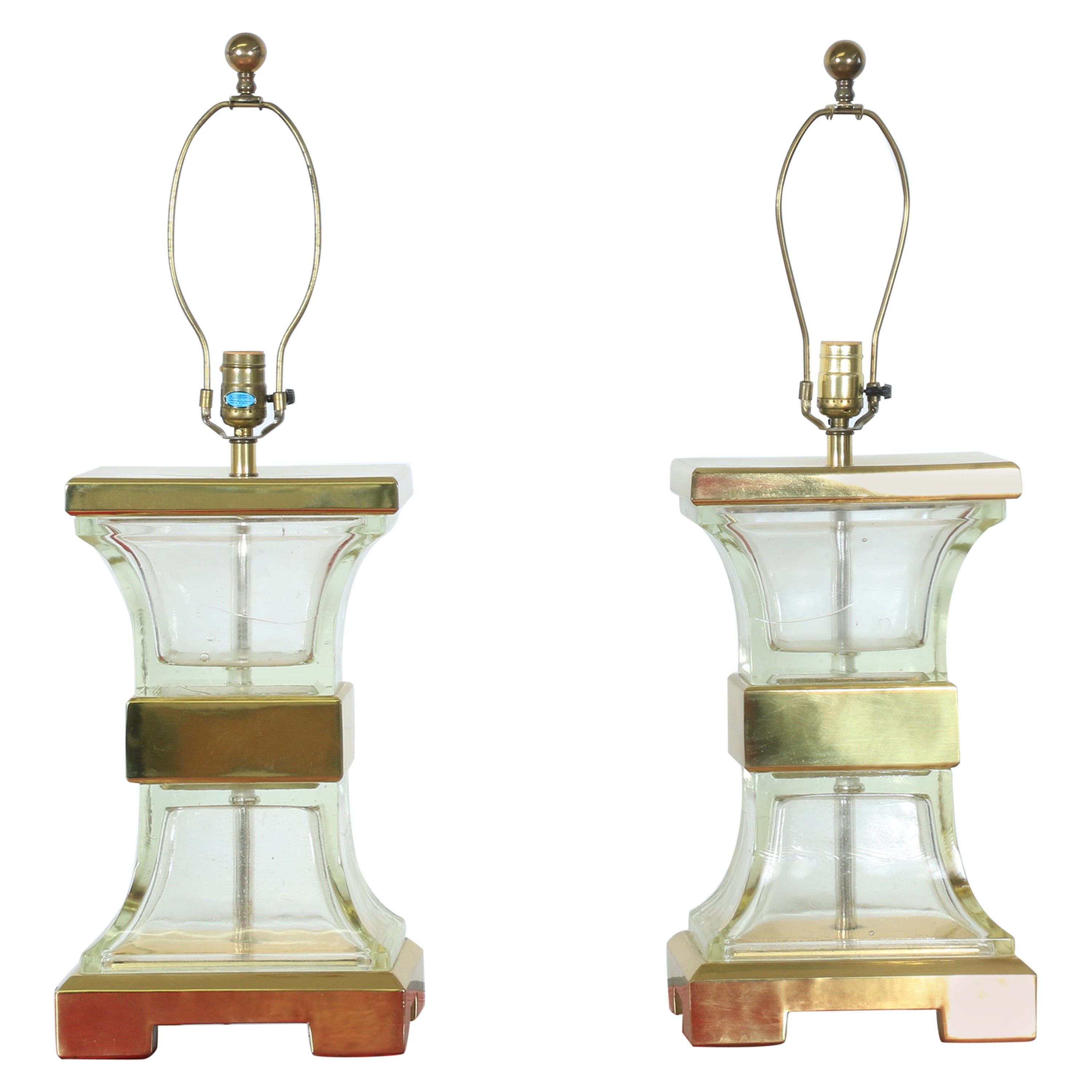 Chapman Pair of Brass & Glass Accent Table Lamps