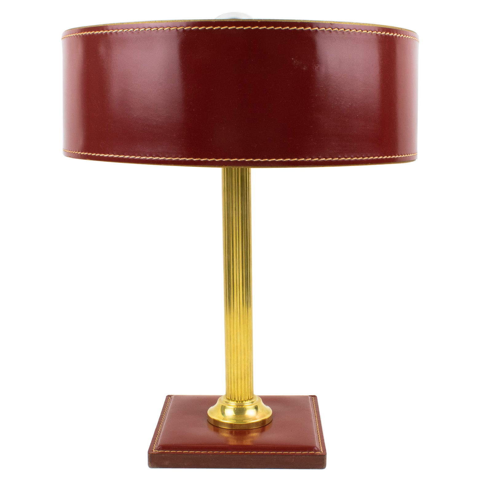 Jacques Adnet Red Hand-Stitched Leather-Clad Table Lamp