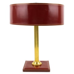 Jacques Adnet Red Hand-Stitched Leather-Clad Table Lamp