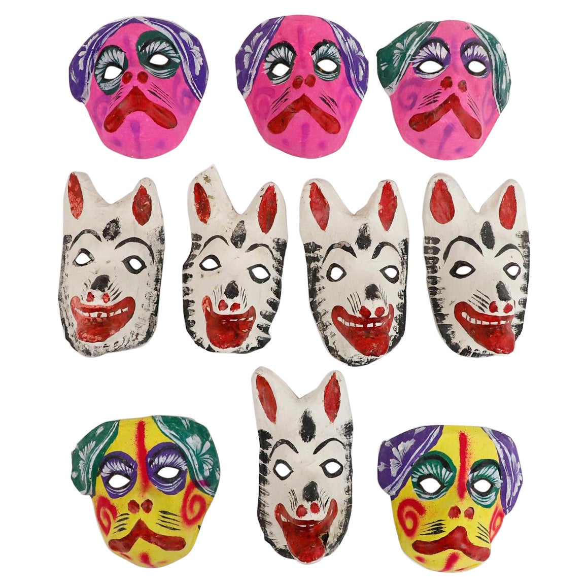 Antiker Satz mexikanischer Pappmaschee-Masken 3 im Angebot