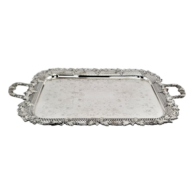 Grand Plateau De Service En Métal – Argenté – Occasion, Style Industriel
