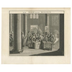 Mid-18th Century Engraving Depicting The Baptism of Russians, 1735