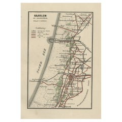 Antique Map of Dutch Cities Haarlem, Zandvoort, Bloemendaal, Wijk aan Zee, 1884