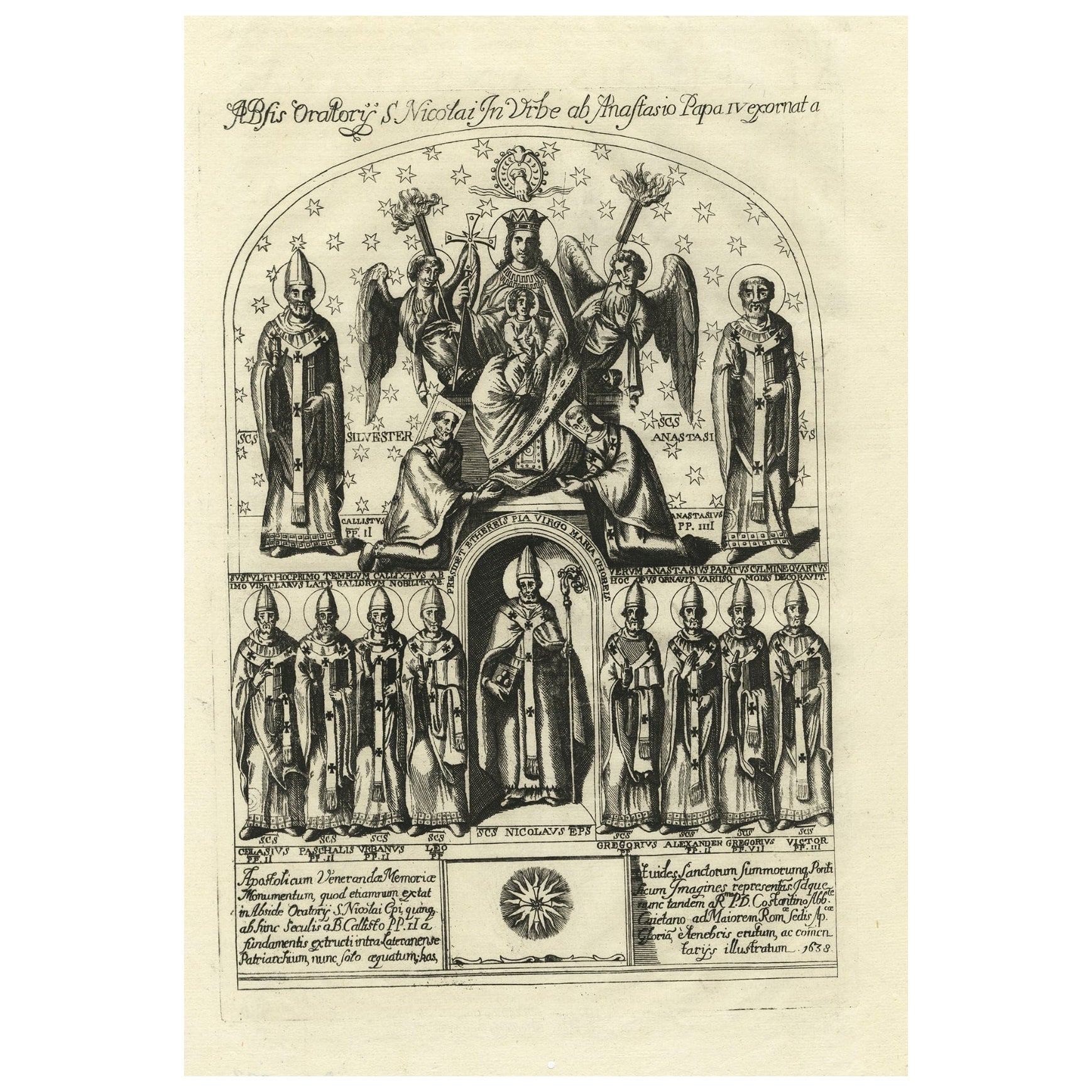 Rare Religious Print of Roman Bishops Contributing to Absis Oratory, 1742