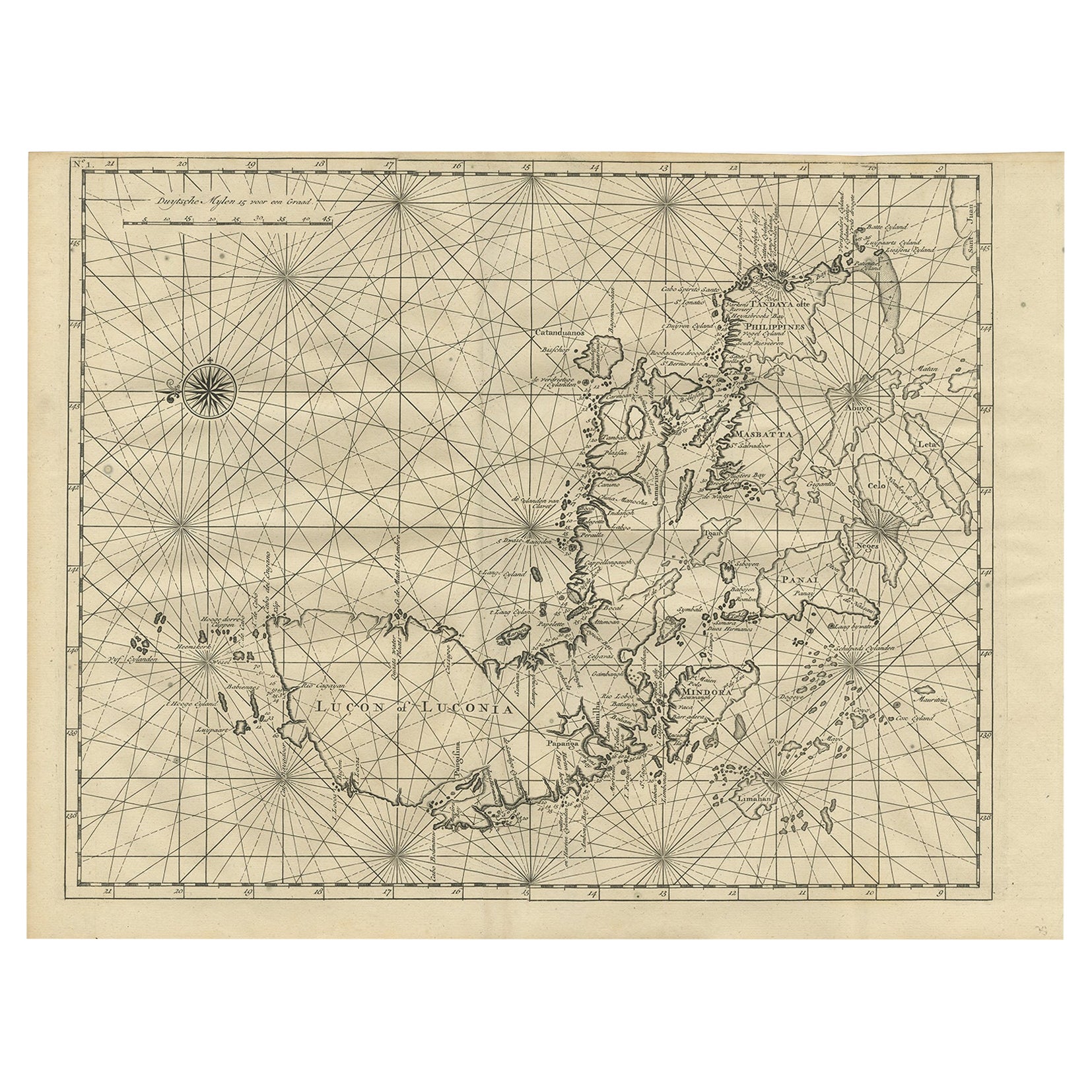 Antique Map of Luzon of Luconia in the Philippines, 1726 For Sale