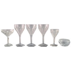 Vintage Val St. Lambert, Belgium, Five Lalaing Glasses and Rinsing Bowl in Crystal Glass
