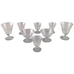 Saint-Louis, France, Eight Sherry and Wine Glasses in Clear Crystal Glass