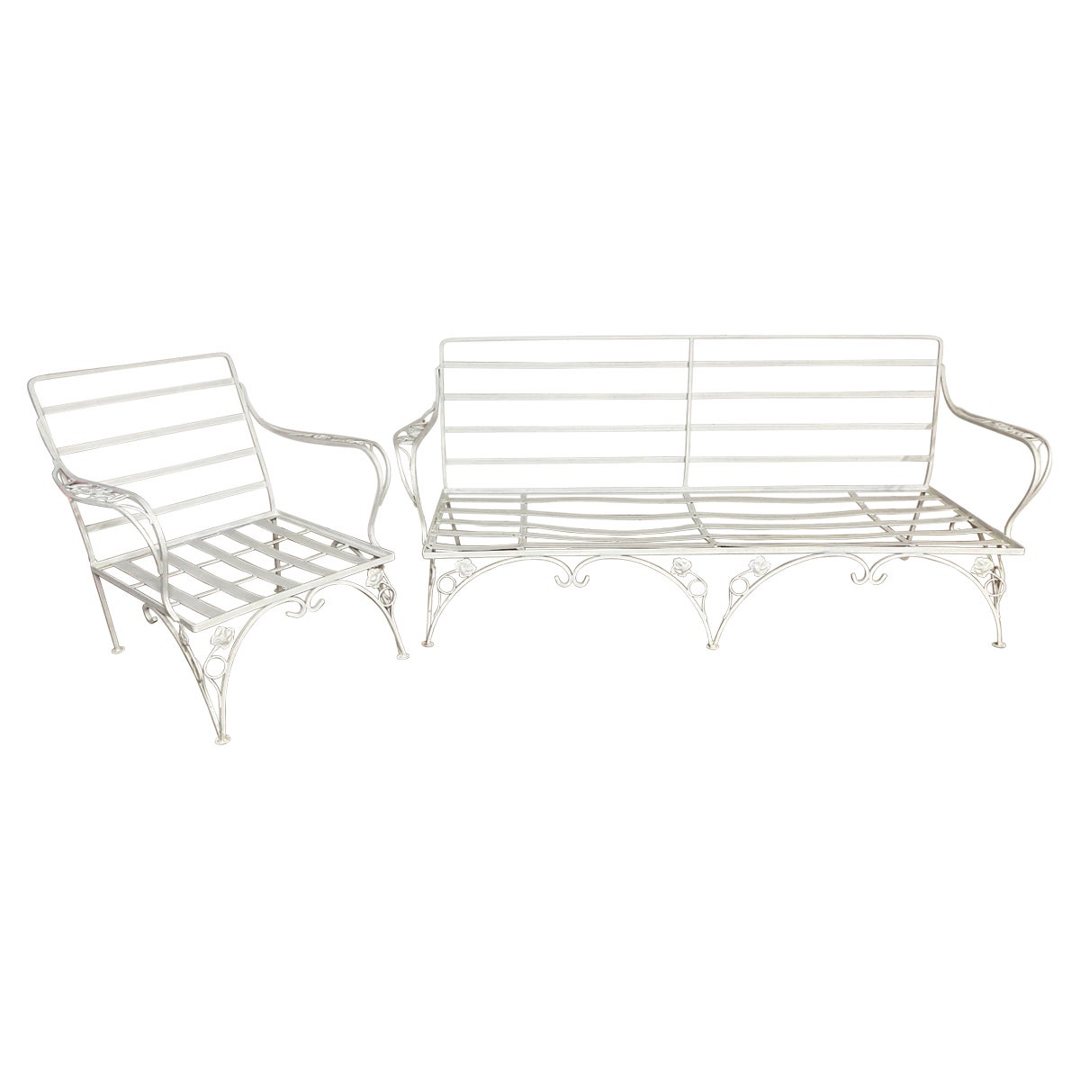 Russell Woodard Style Metal Garden or Porch Sofa with Matching Lounge Chair