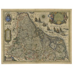Rare Antique Map of the Low Countries, The Netherlands and Belgium, ca.1630