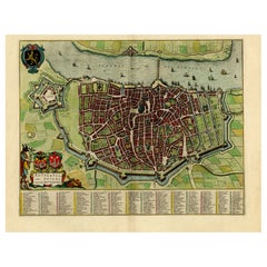 Beautiful Original Antique Map of Antwerp, Belgium by Mapmaker Blaeu, ca.1652