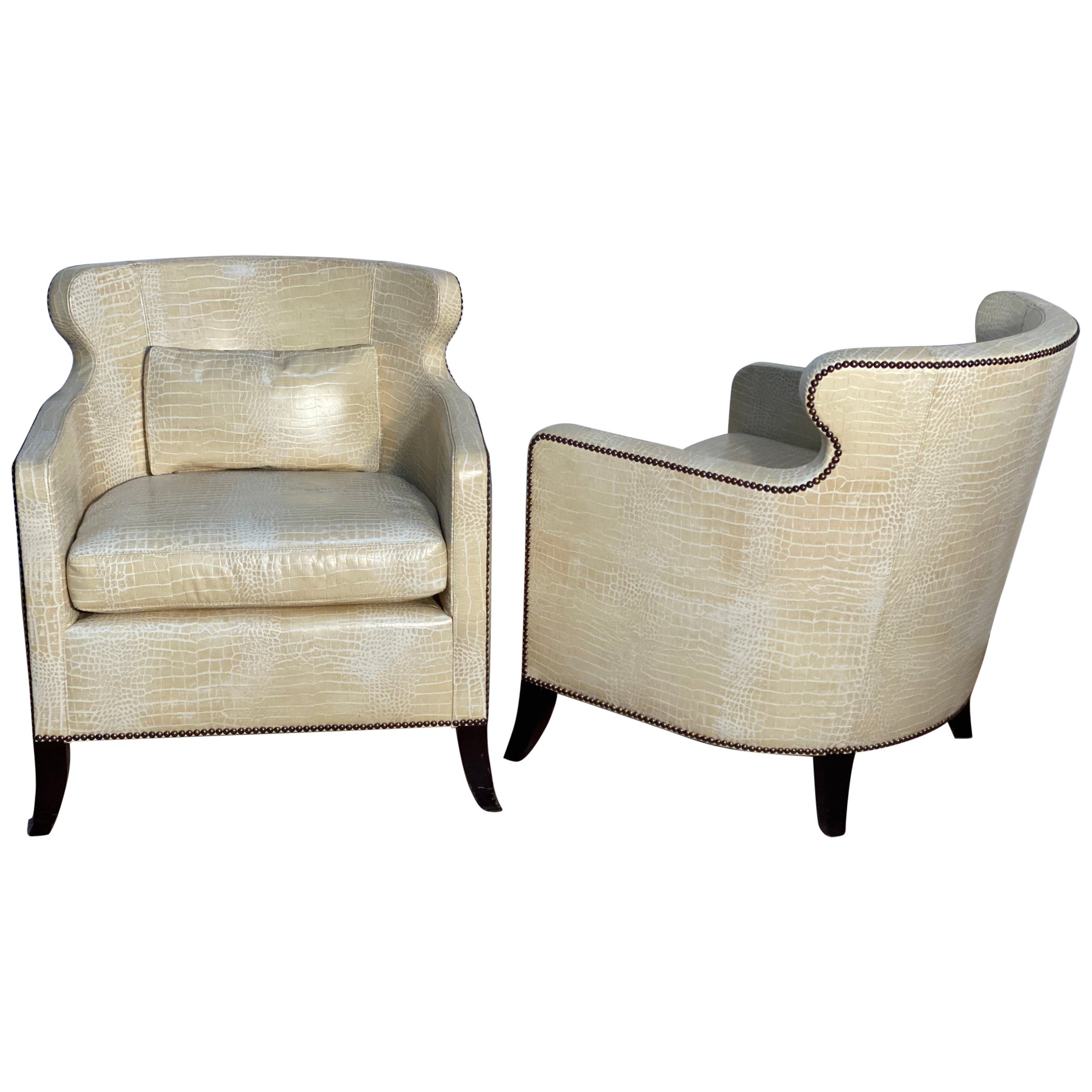"Tuktu", Pair of Chairs by Ironies, in Faux Alligator-Print Leather