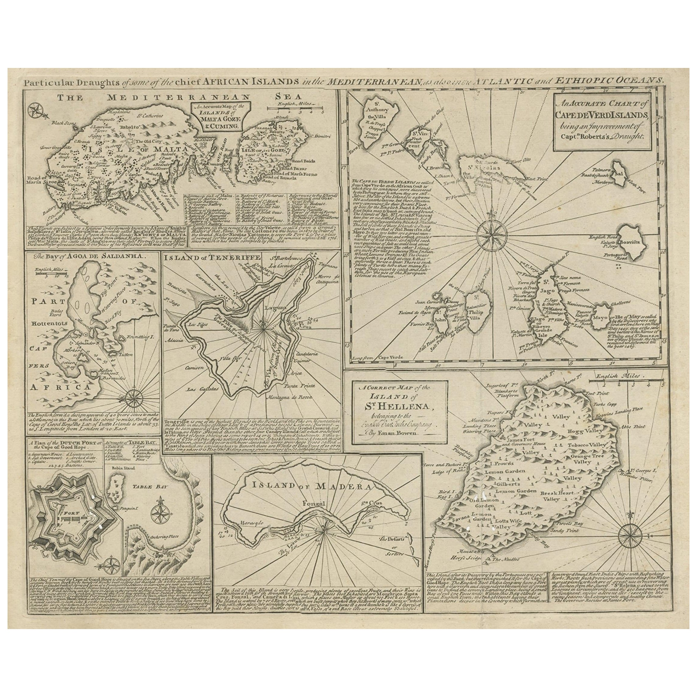 Carte ancienne des îles africaines de la Méditerranée et de l'Atlantique, 1747