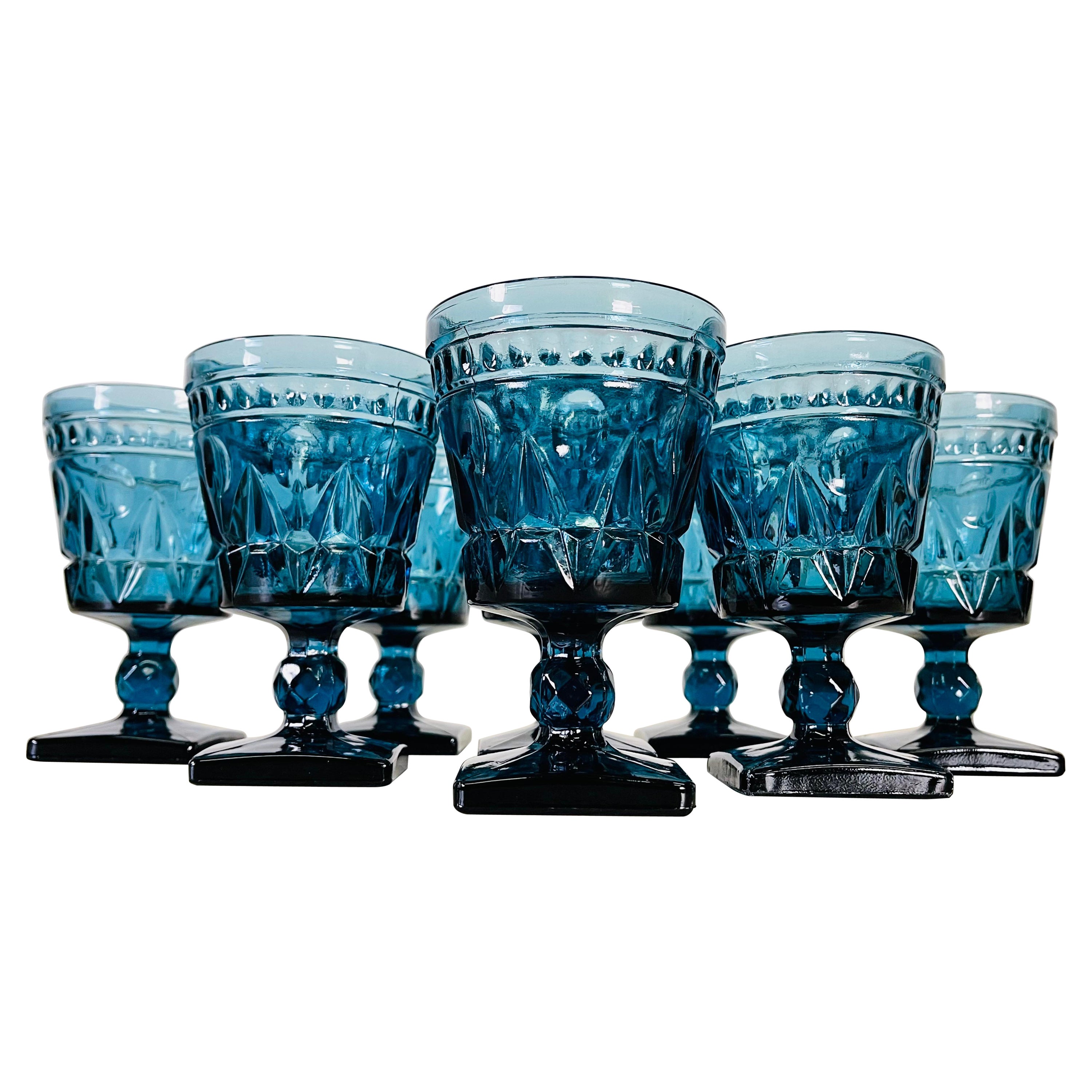1970s Periwinkle Blue Glass Goblets, Set of 8