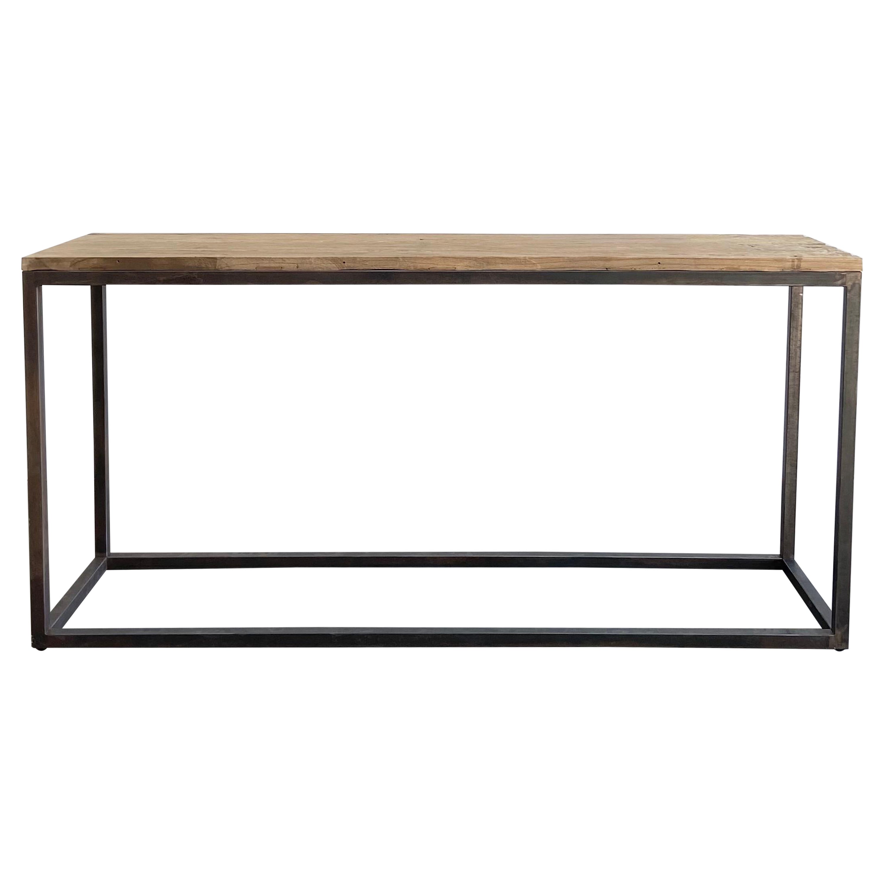 Custom Brick Makers Console Table Iron and Reclaimed Elm Wood For Sale