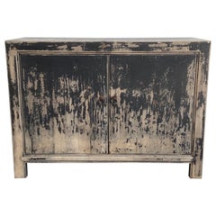 Vintage Reclaimed Elm Wood 2 Door Black Distressed Painted Console