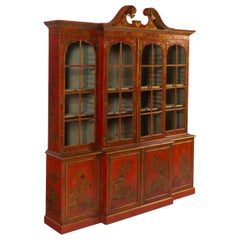 Vintage George III-Style Chinoiserie Breakfront Bookcase