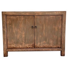 Reclaimed Painted and Distressed 2 Door Cabinet with Gray Paint