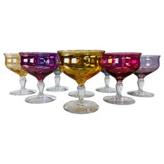 1960s Multi-Colored Iridescent Glass Coupes, Set of 8