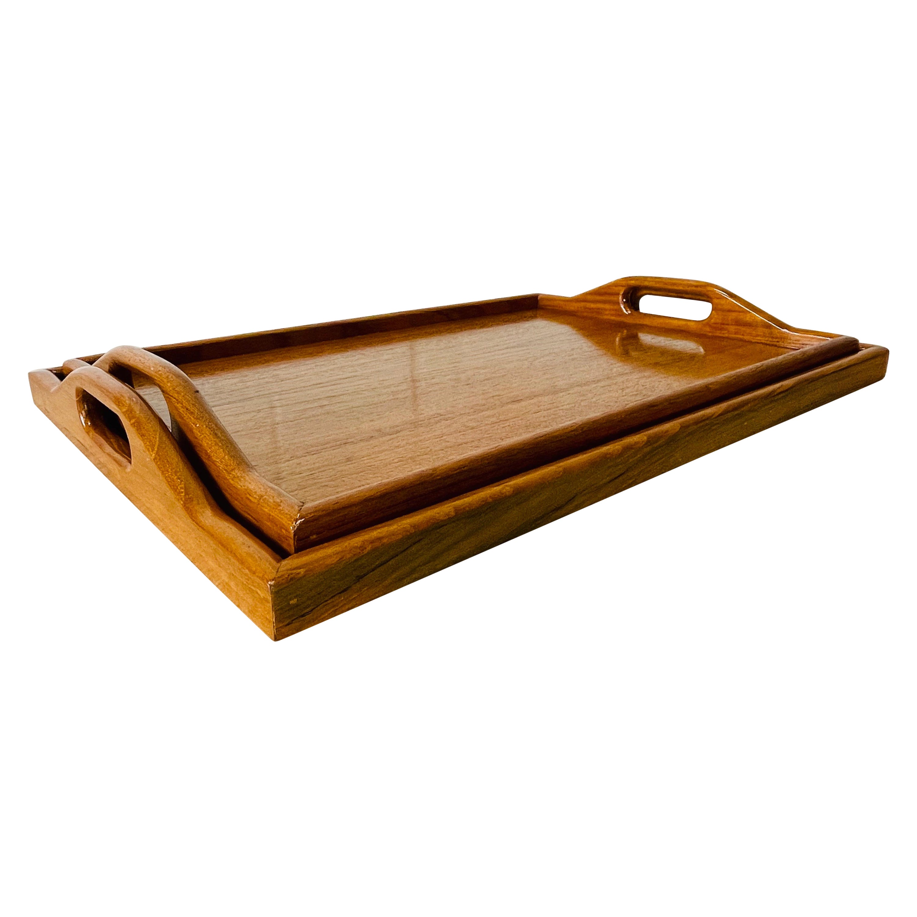 1970s Handled Teak Serving Trays, Pair For Sale