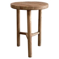 Custom Elm Wood Round Tall Side Table or Stand
