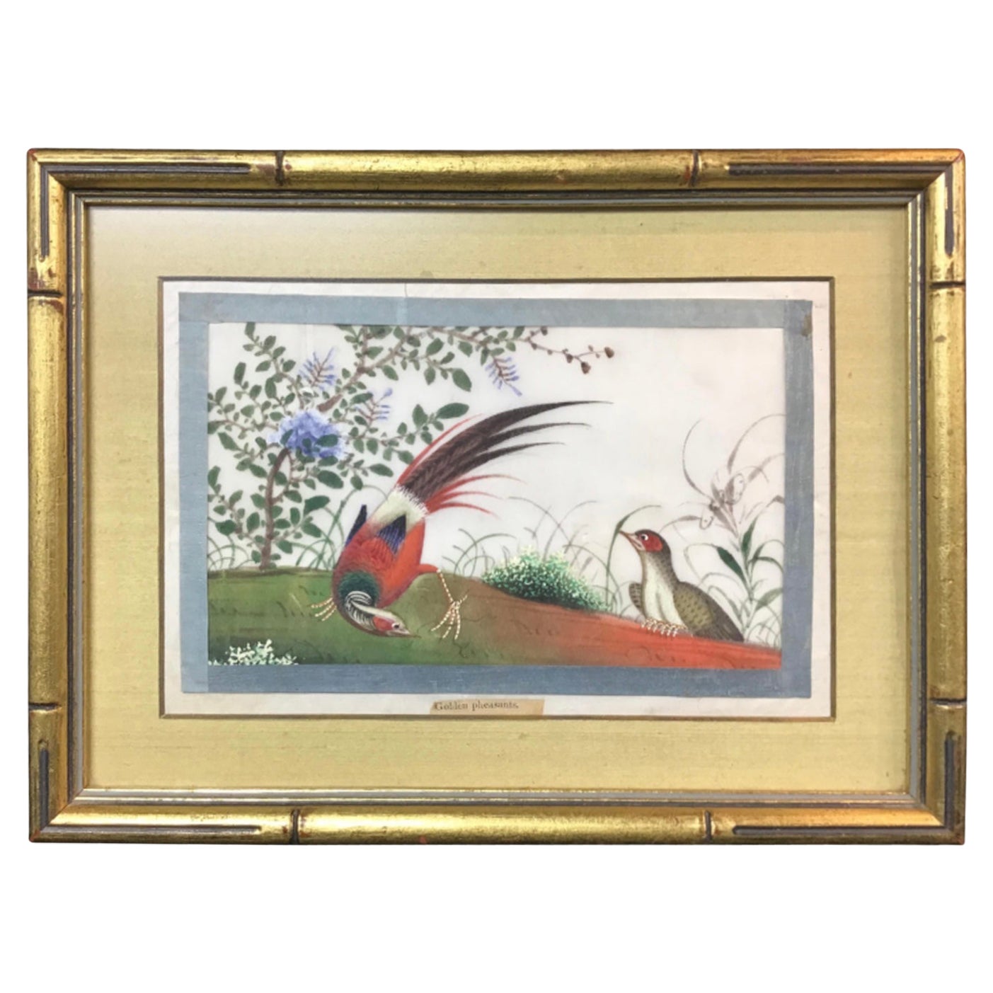 Antique Chinese Gouache Pith Painting of Birds