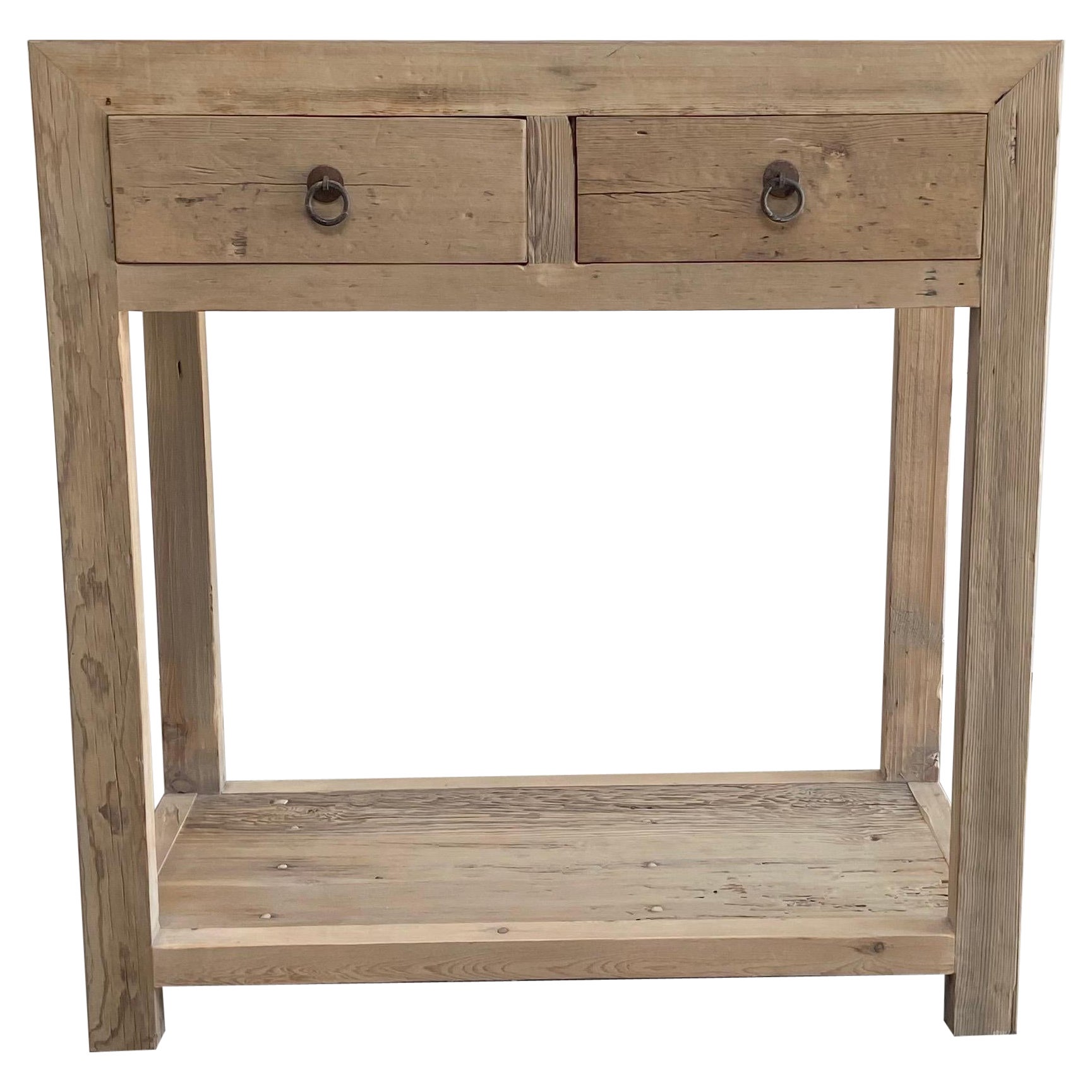 Custom Elm Wood 2 Drawer Console Table with Drawers For Sale